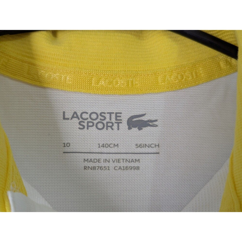 Lacoste Sport Polo Shirt Youth Boys 10Y White Yellow Preppy Classic Logo - Picture 6 of 7